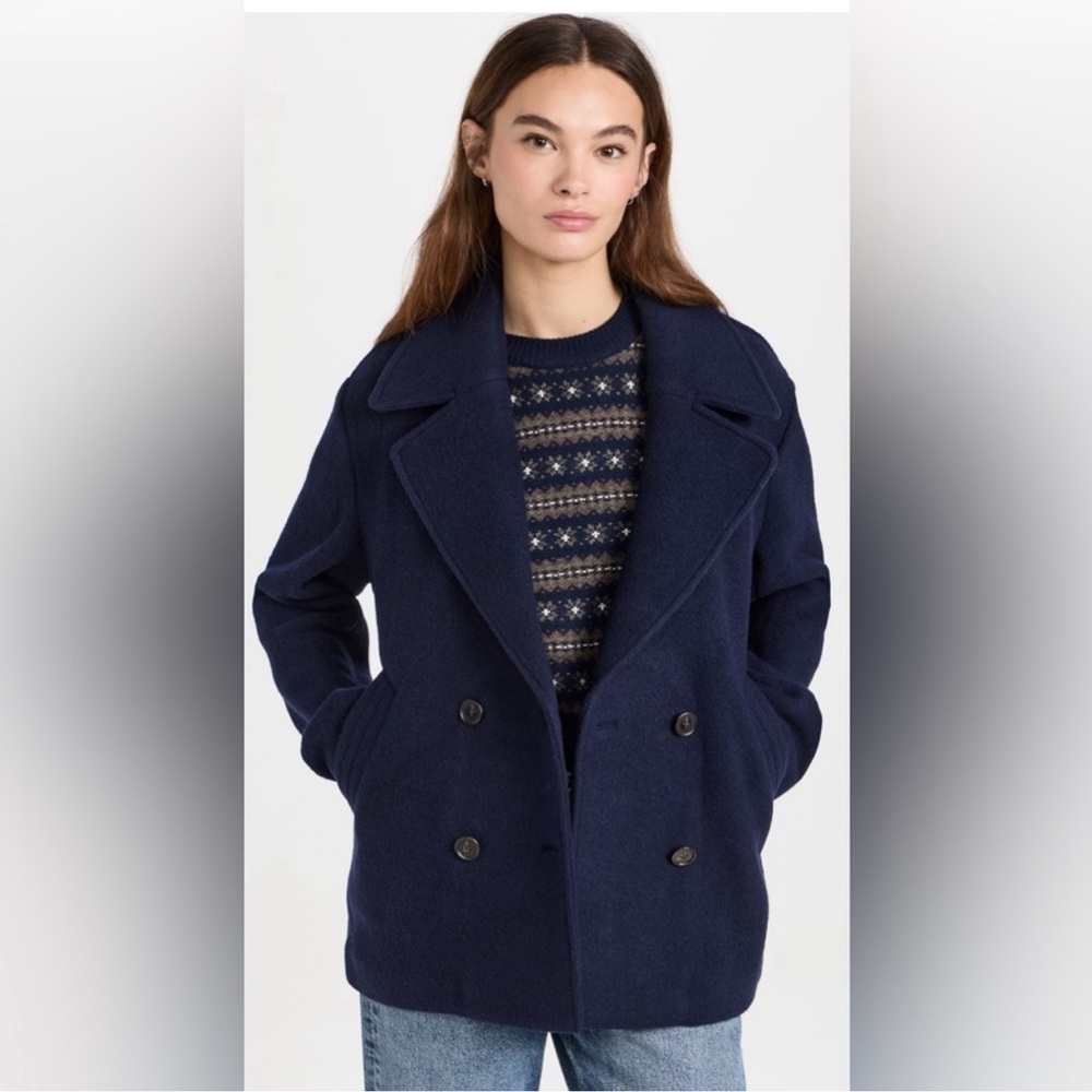 FAHERTY WOMEN'S WOOL BLEND KNIT NAVY PEACOAT OVERSIZED SZ XXL‎